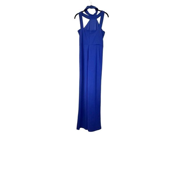 Bebe Choker Halter Neck Sleeveless Wide Leg Blue One Piece Jumpsuit Size 4 - Picture 1 of 5